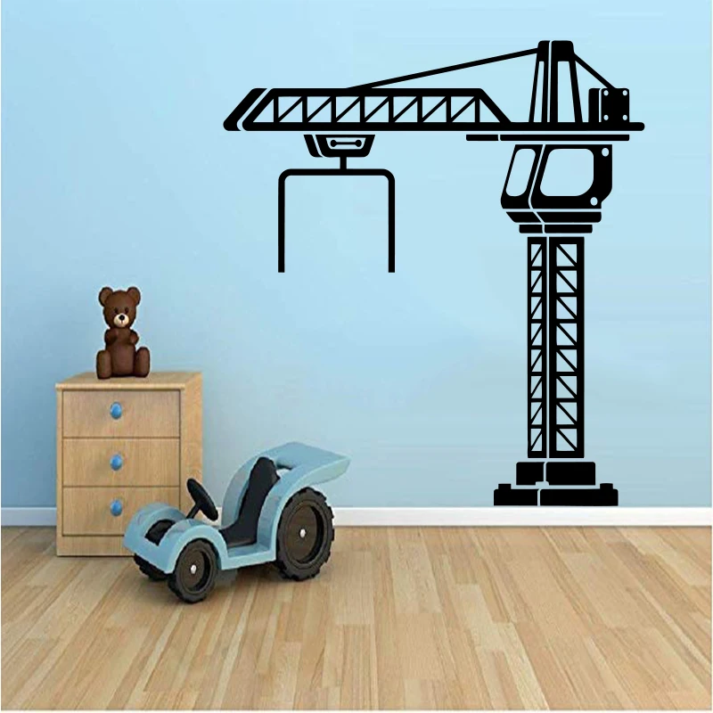 Wall Sticker for Children's Room, Construction Crane, Large Construction Truck, Vinyl Carving Art, Mural Room Decoration Poster,