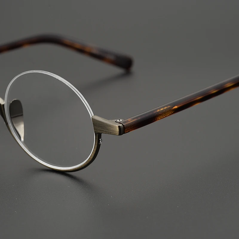 Japanese Handmade Pure Titanium Ultralight Glasses Frames Men\'s Half-Rim Retro Round Optical Eyeglasses Women Myopia Spectacles