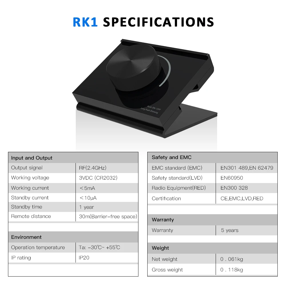 LED Dimmer 12V 24V 5V 36V Desk Mount Rotary Panel 2.4G RF PWM Remote Controller Knob Dimer Switch for Single Color Light Strips