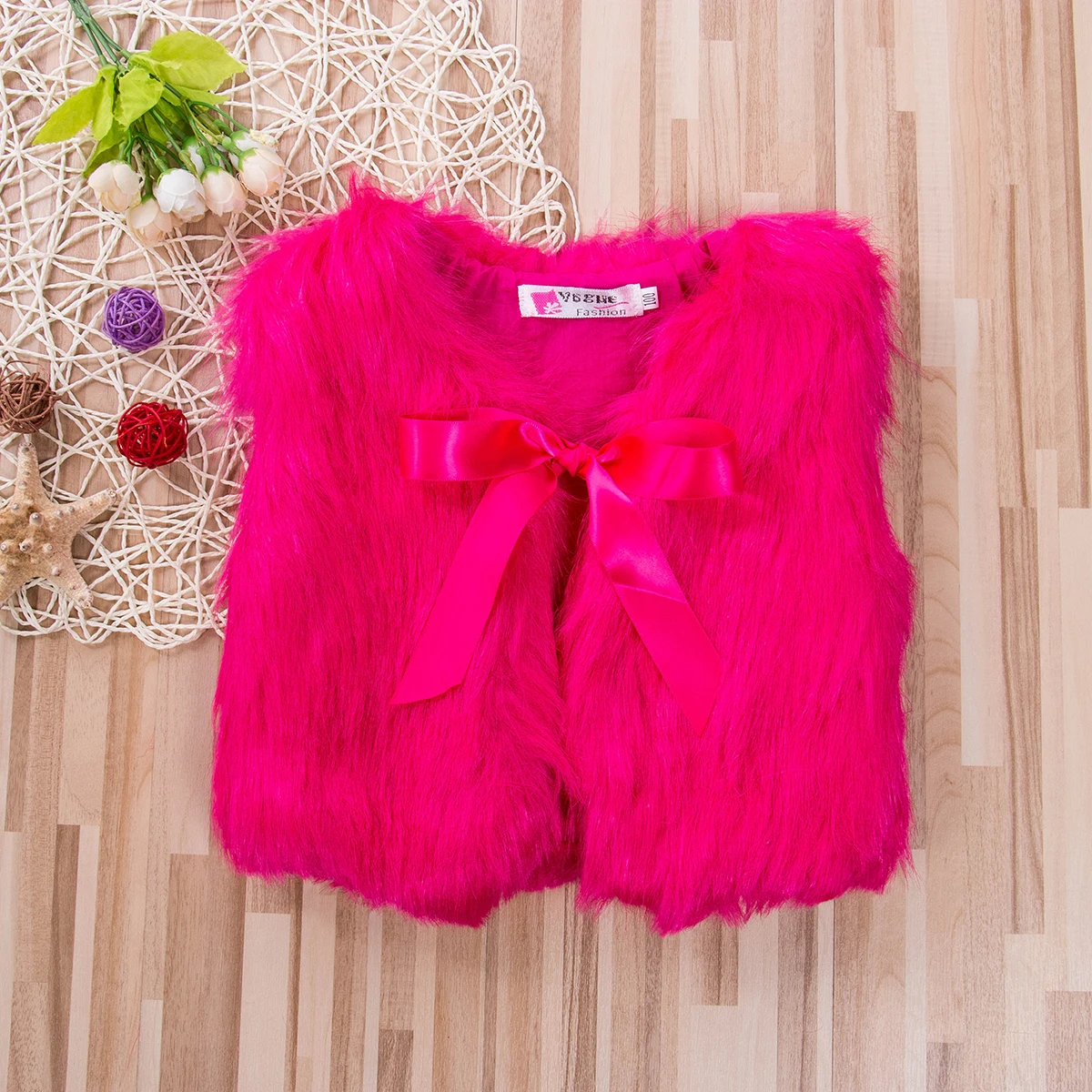 Toddler Baby Girls Kids Winter Faux Fur Vest Waistcoat Sleeveless Solid Bowknot Belt Warm Coat Outwear Warm Jacket