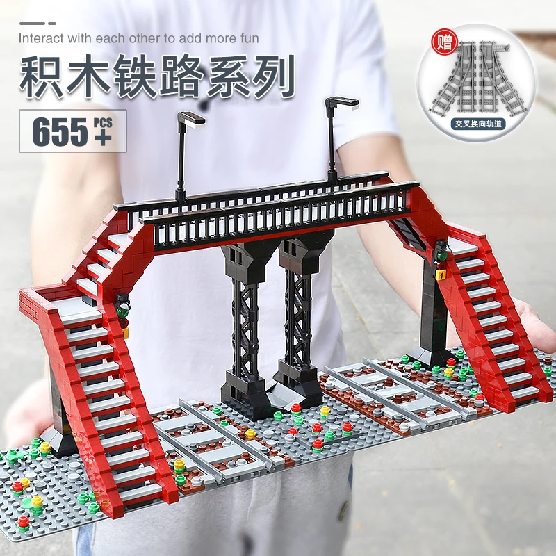 

MOULD KING 12008 World Railway The MOC Railroad crossing sets Model Bricks Building Blocks Toys Presents For Children