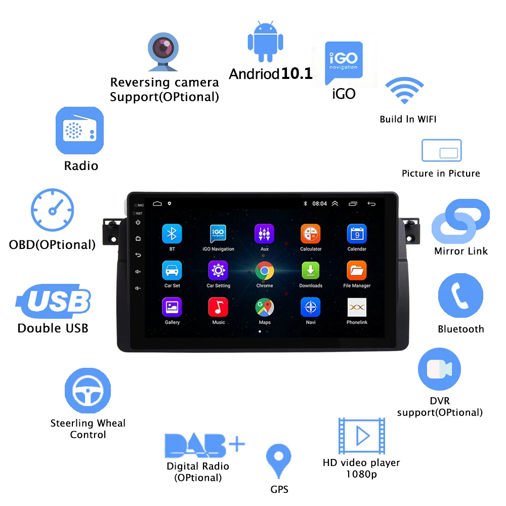 4G 2 din Car Radio  Android Auto Radio for BMW E46 M3 318/320/325/330/335 Carplay 4G Car Multimedia GPS DSP autoradio