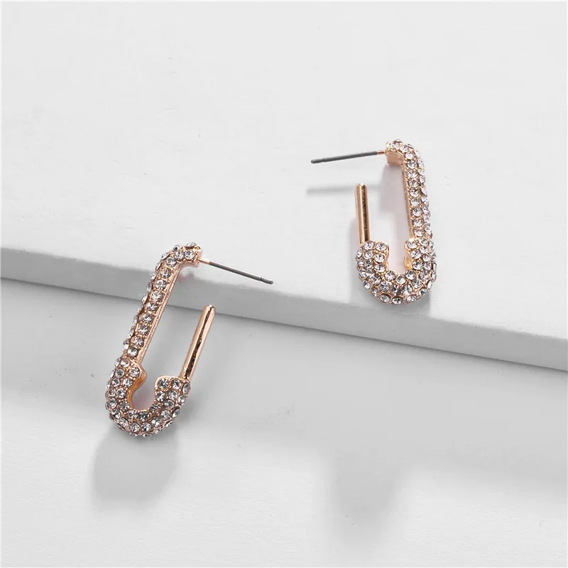 Sparkling Pave Crystal Glass Pin Shape Stud Earrings Jewelry for Women