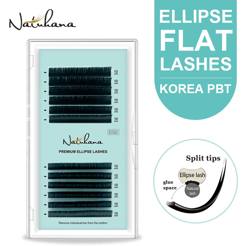 NATUHANA Matte Cilios Elipse Flat Eyelash Extension Individual False Mink Ellipse Flat Lashes Wholesale Split Tips Eyelashes