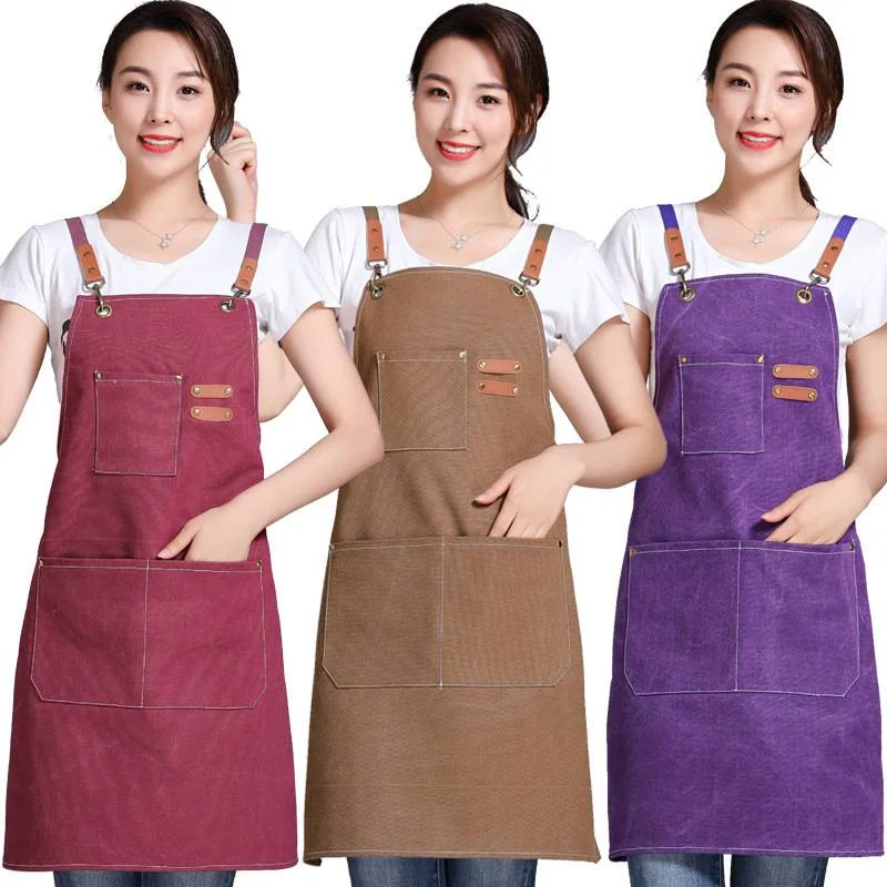 

Customized logo factory wholesale high-end wear-resistant thickened canvas apron customized Korean fashion leather logo work apr