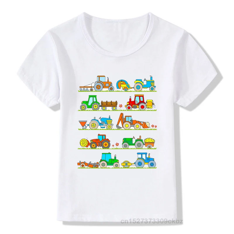 Tractor Toddler Boys Kids Farm Vehicles Photographic Print Cartoon Hipster Tops Summer 2025 Children Clothes