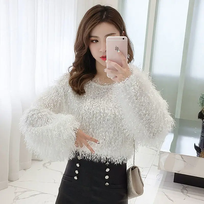 Blouse Women Autumn Crew Neck Long Sleeve Tassel Sweater Women\'s Top Blusas Ropa De Mujer