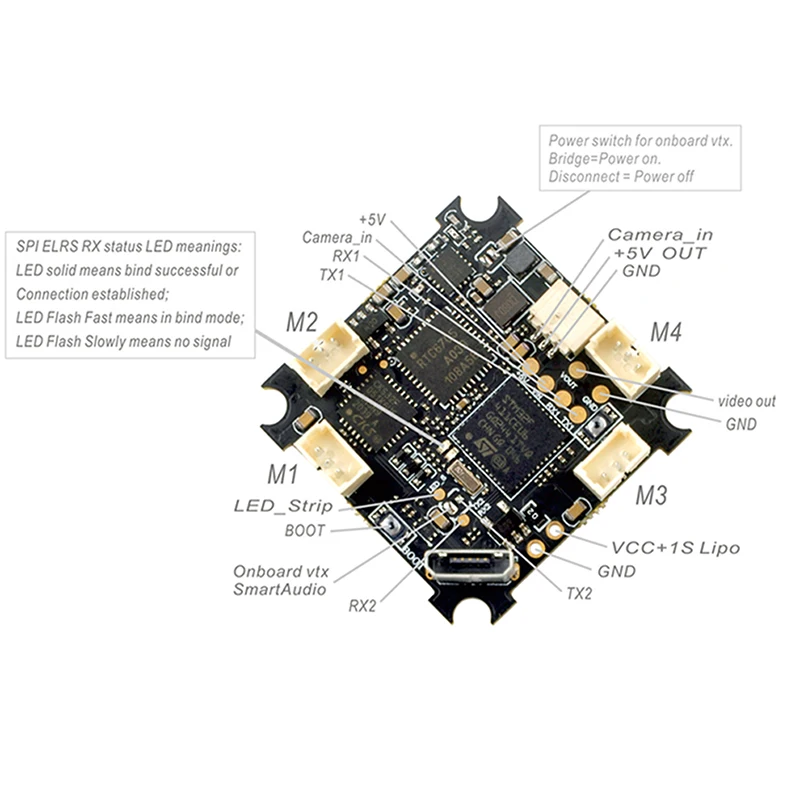 

Happymodel ELRS F4 2G4 AIO 5in1 Flight Controller built-in SPI 2.4GHz ELRS Receiver for FPV Toothpick Freestyle Racing Drone