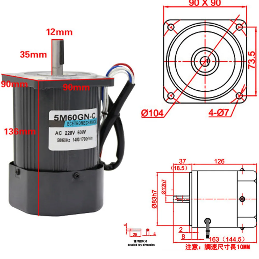 220V Electric Micro AC High Speed Motors Single Phase 60W 1400/2800RPM Induction Motor With High Torque Speed Control Reversible