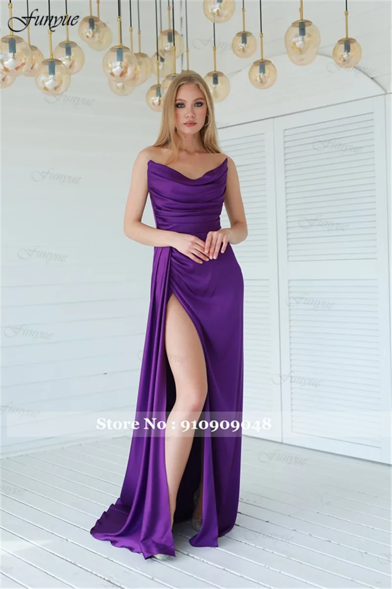 Elegant Off Shoulder Evening Dresses 2025 Sexy High Split Prom Dress Mermaid Satin Simple Plus Size Formal Party Night Gown Long