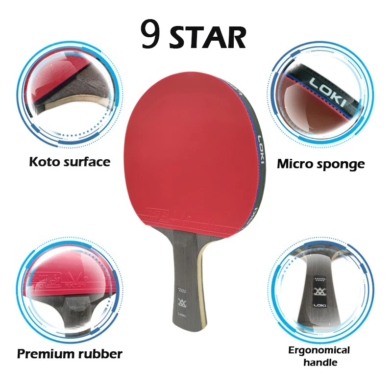 Raquete de tênis de mesa Loki Ping Pong, 8 9 Star, High Sticky Pingpong Bat, Intermediário e ofensivo, Paddle profissional