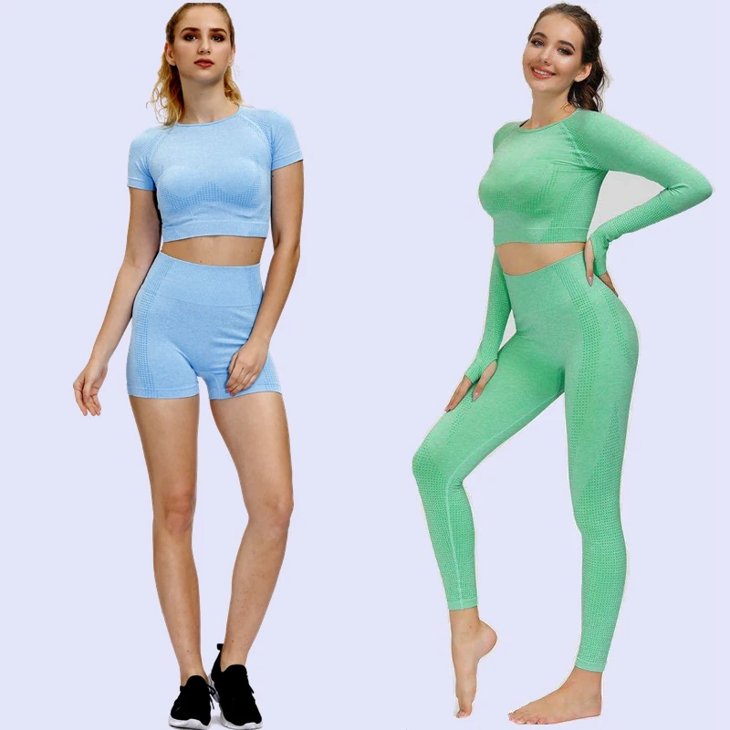 New Women Seamless Yoga Sets Fitness Sports Suits GYM Clothing tracksuit top High Waist Leggings Summer Workout sweatshirt