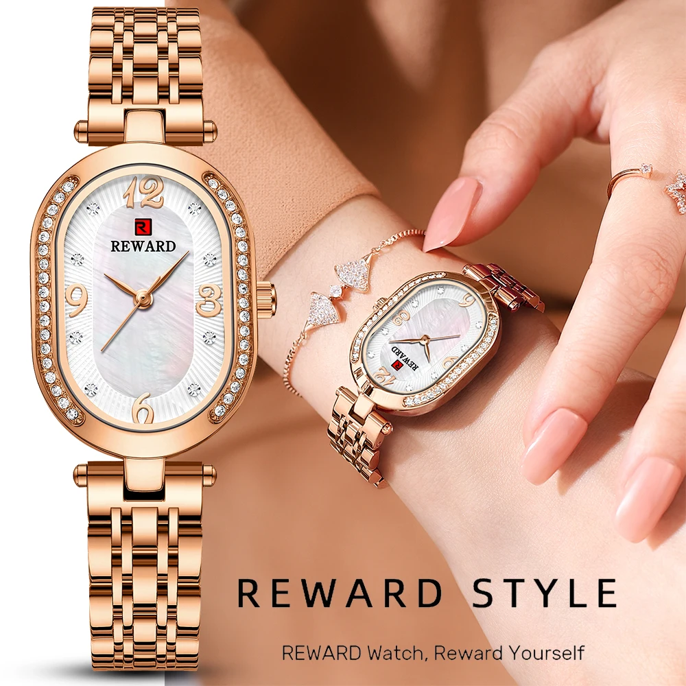 REWARD Rose Gold Women Wristwatch Fashion Luxury Ultra-Thin Quartz Watches Stainless Steel Strap Gift for Ladies Girl