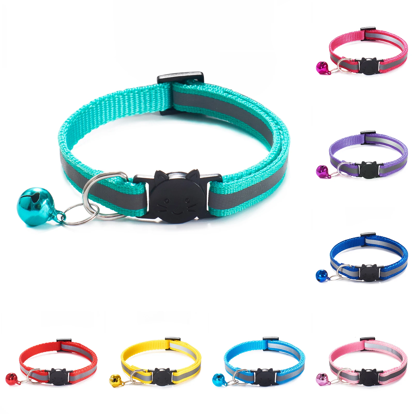 Cats Bells Collars Adjustable Nylon Buckles Small Dog Collar Reflective Collar Kitten Safe Necklace Pet Cat Accessories Supplie