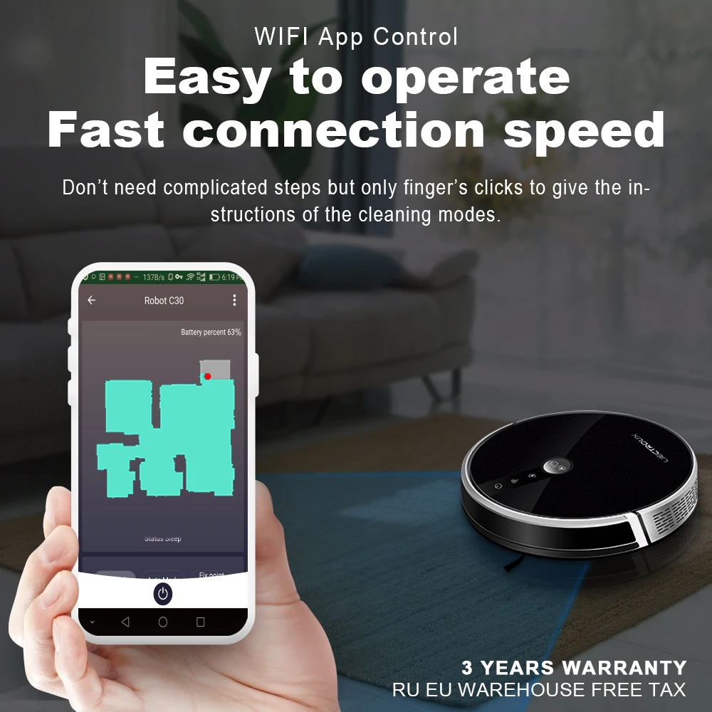 2024 LIECTROUX C30B Robot Vacuum Cleaner WiFi App,Disinfect,WaterTank,Wet Mopping,,Map Navigation,5000Pa Suck