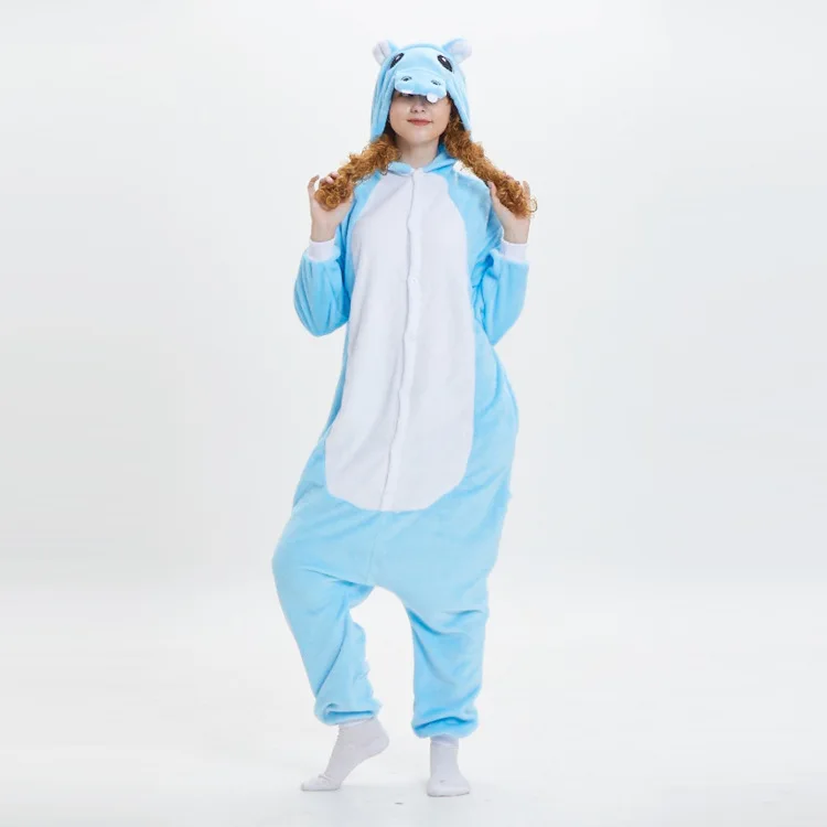 Inverno flanella ippopotamo tutine animale Kigurumi Cartoon Hippopotamus pigiama donna uomo vestiti Costume Cosplay