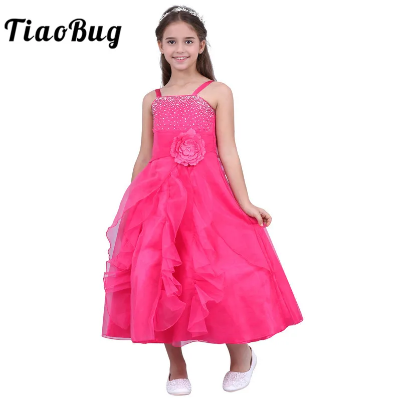 

TiaoBug Kids Girls Sleeveless Prom Gown Flower Girl Dresses Princess Wedding Communion Graduation Party Dress with Bowknot 2-14Y