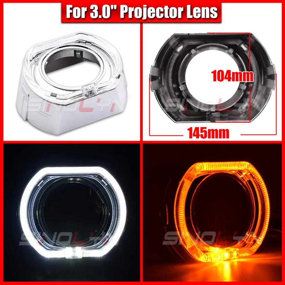 Sinolyn 2.5/3.0 LED Angel Eyes Turn Signal Shrouds Switchback Bezel For Headlight Lens For Hella 3R G5/ Q5/WST Projectors Lens