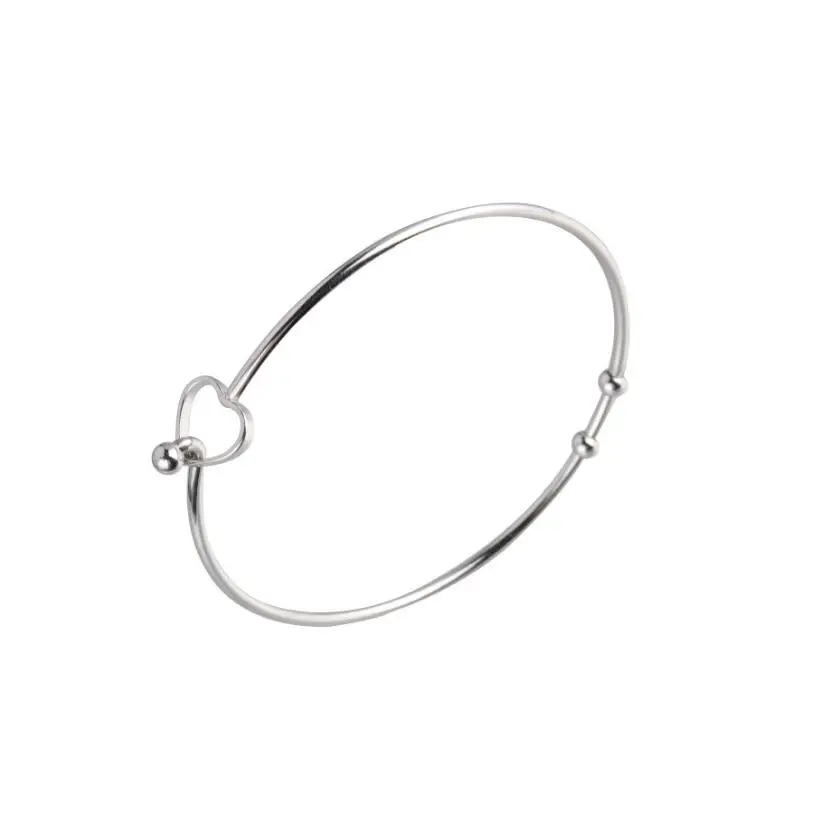 Fashion 2mm Thick Stainless Steel Heart Shped Beads Bangle Bracelet Cuff Bracelet Expandable Can Open Bangle One Piece