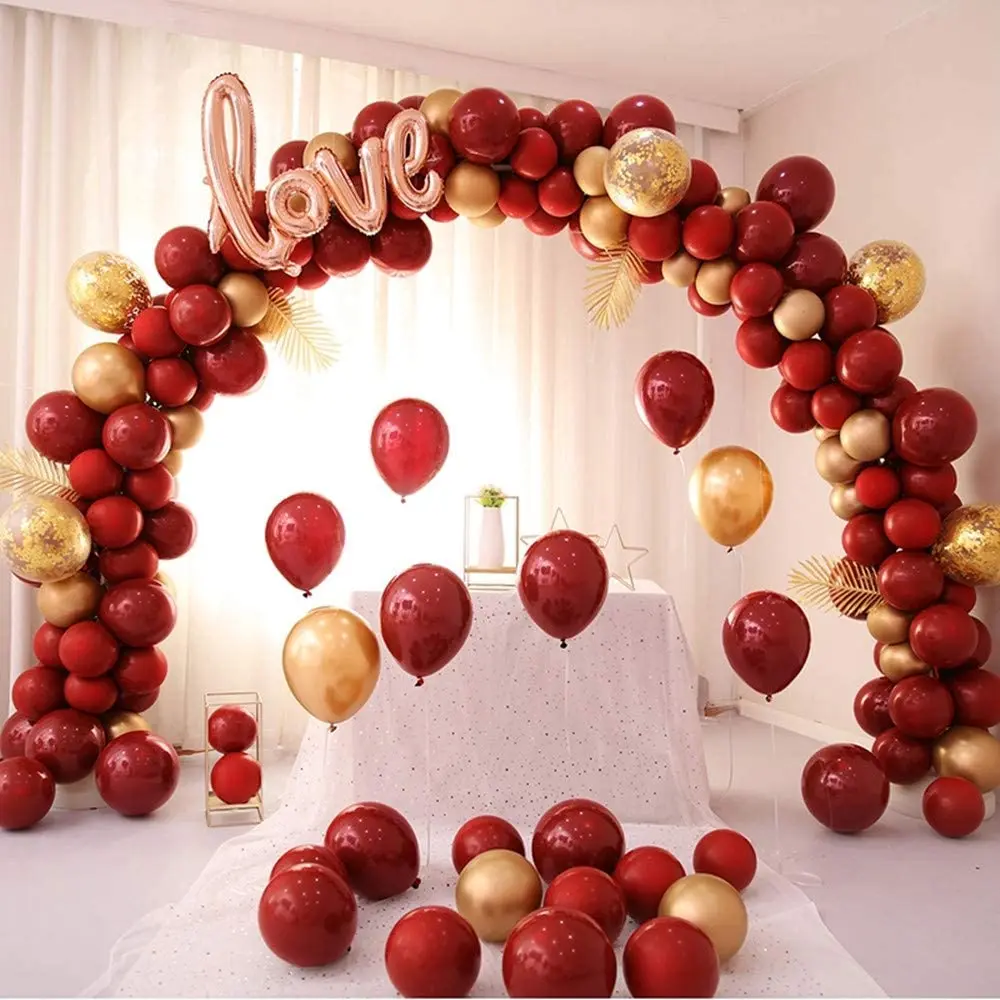 106pcs Red Gold Balloons Garland Arch Kit for Birthday Wedding Bridal Shower Bachelorette Baby Shower Party Balloons Decoration