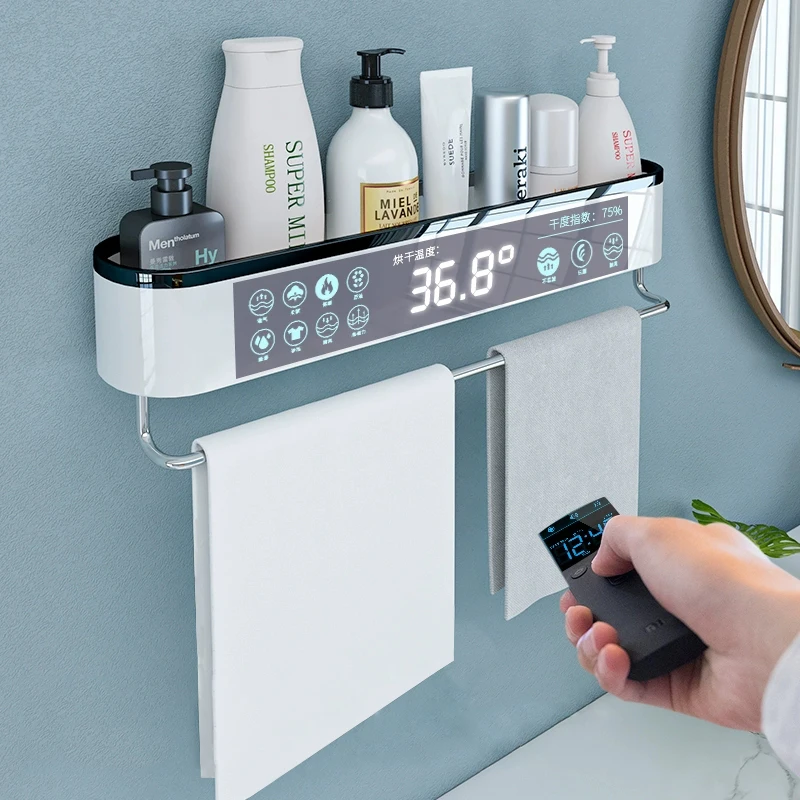 

Punch-Free Bathroom Shelf With Towel Bar Kitchen Storage Rack Lotions Storage Household Bathroom Accessories Housekeeper On Wall