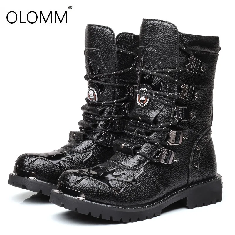 Men Breathable Boots PU Leather Motorcycle Boots Punk Boots Warm Shoes Knight Boots Black Desert Combat Tactical Steel Toe Shoes