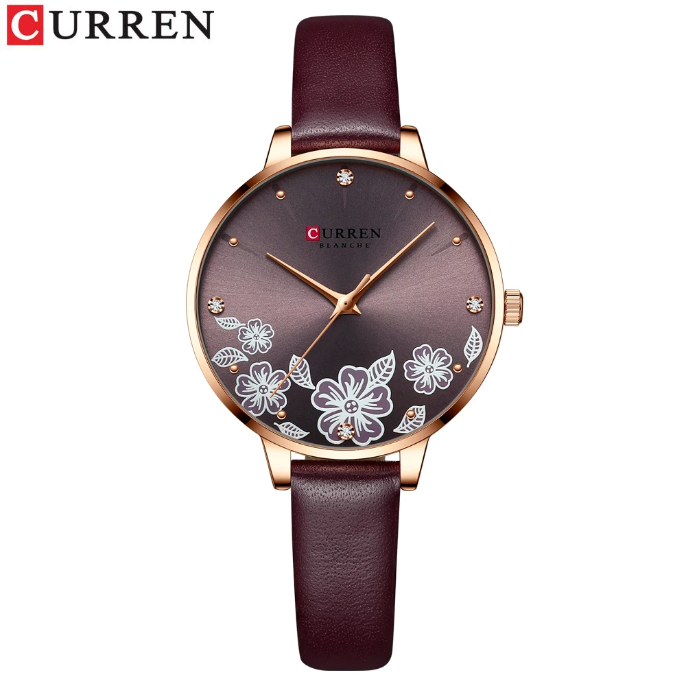 CURREN Uhren Frauen Marke Leder Quarz Armbanduhren Luxus Design Uhr für Damen Charme Blumen Zifferblatt Montre Femme