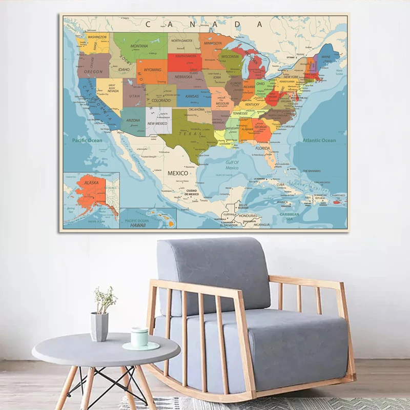 New USA stati uniti mappa dimensioni Poster decorazione murale grande mappa degli stati uniti 80x60cm versione inglese