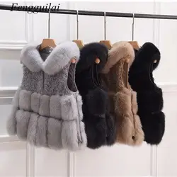 Brand New Women Long Section Warm Fake Fox Fur Vest Man-Made Female Patchwork Sexy  Hit Color Waistcoats Faux Fur Vest