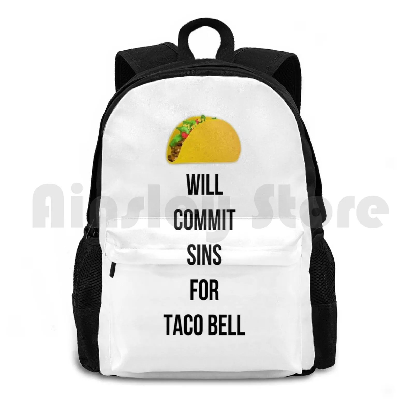 

Will Commit Sins For Taco Bell Outdoor Hiking Backpack Waterproof Camping Travel Taco Bell Tacos Funny Humor Pun Meme Artistic