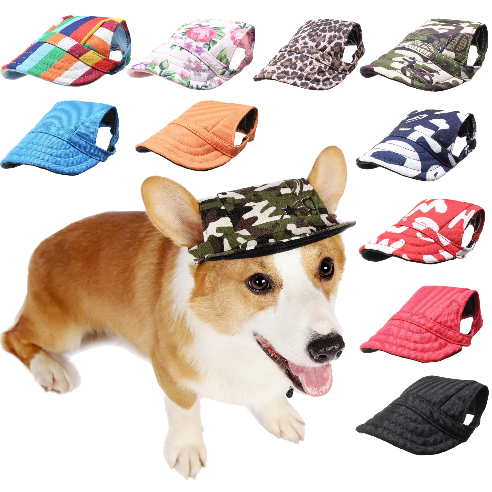 Pet Hat with Ear Holes Adjustable Baseball Cap for Large Medium Small Dogs Summer Dog Cap Sun Hat Outdoor Hiking Pet Products