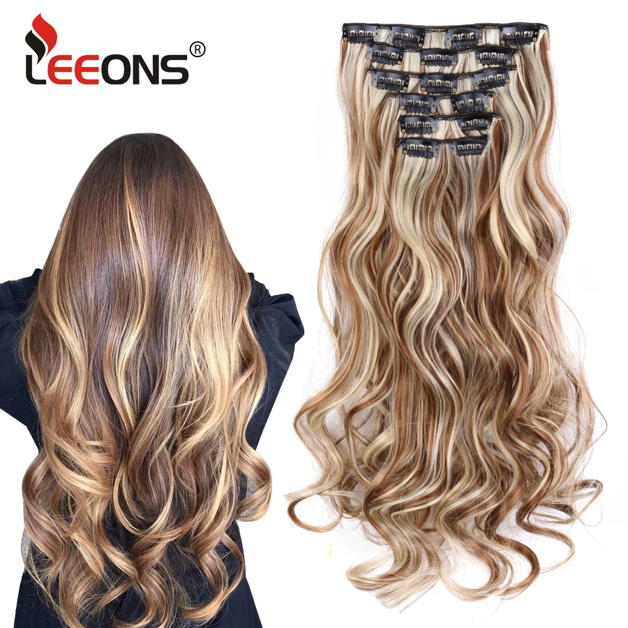 Leeons cabelo sintético encaracolado grampo na extensão da peruca 16 clipes na extensão do cabelo peças do cabelo falso extensão do cabelo sintético 49 cores