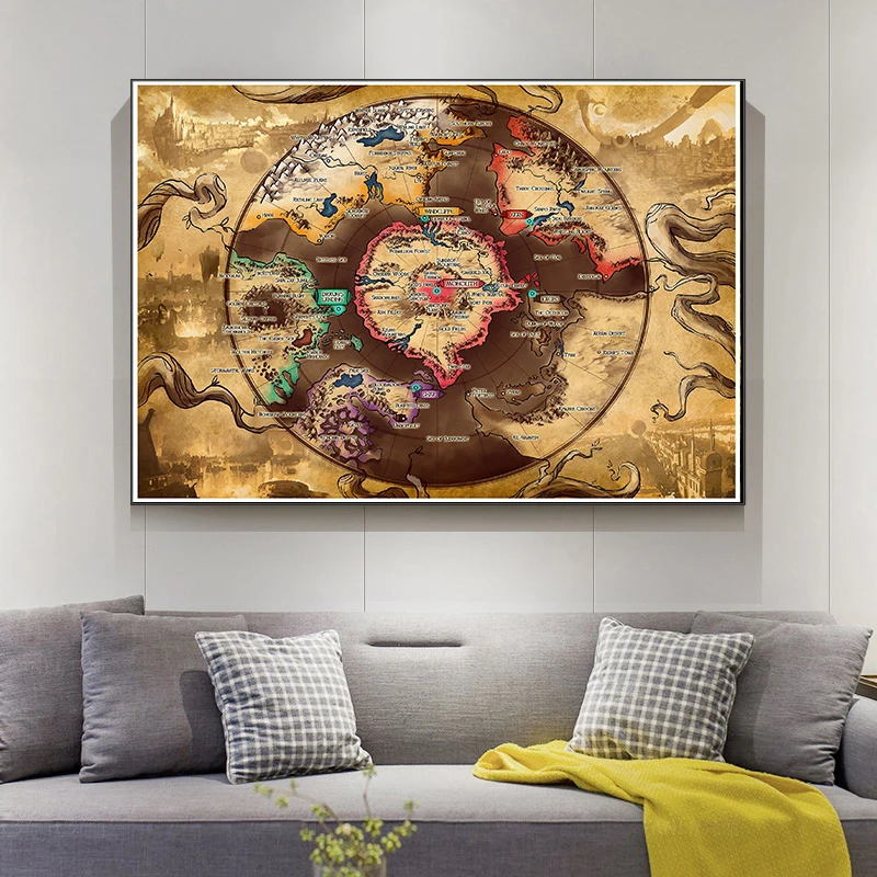 150*100Cm Retro Bản Đồ Tranh Canvas Vintage Trang Trí Không Dệt Trang Treo Tường Và Hình In Phòng Khách trang Trí Nhà Cửa