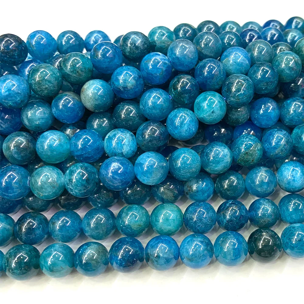 Veemake Blue Apatite Natural DIY Necklace Bracelets Earrings Charms Crystal Loose Round Gemstones Beads For Jewelry Making 06886