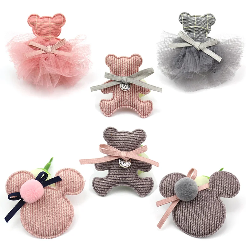 12Pcs Cartoon Bear Mouse Head Handmade Appliques For Kids Hairpin Headwear Crafts Gift Decor Ornament Garment Accessoires