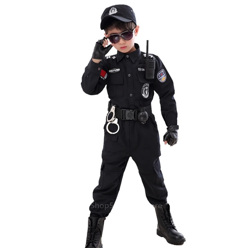 Boys Traffic Special Policeman Clothing Carnival Party Performance Policeman Uniform Long Sleeve Kid Army Boys Cosplay Costumes