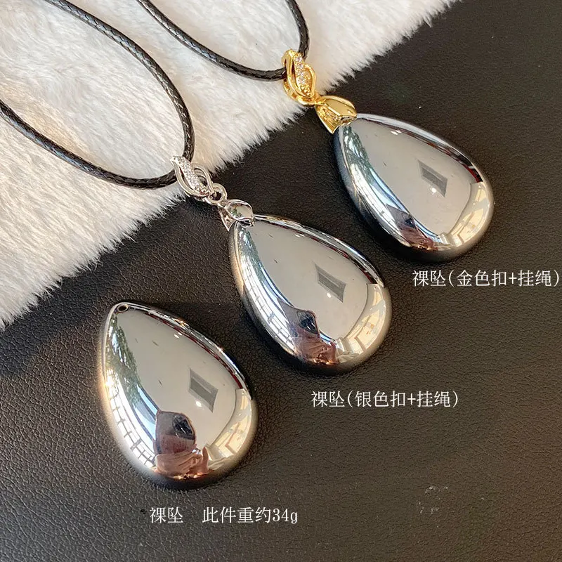 Natural Terahertz Stone Pendant Water Drop Pendants Necklace Healthy Energy Powerful Stone Couple Fashion Jewelry