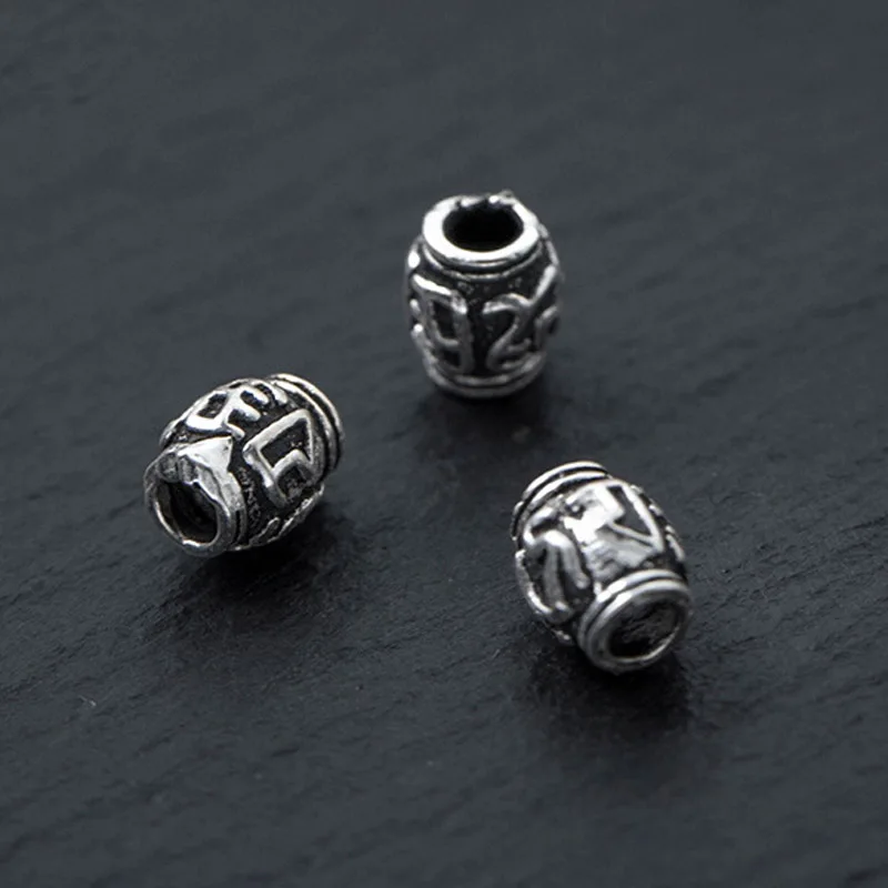 2pcs 925 Sterling Silver Buddhism Mantras Barrel Beads 5x4mm Retro S925 Silver Spacer Beads DIY Jewelry Making Unisex Bracelets