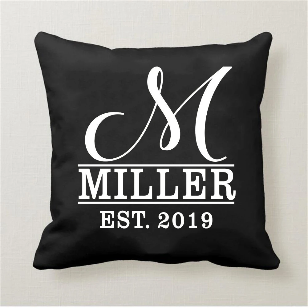 Personalized White Black Printed Cushion Cover Custom Name Throw Pillow Case Anniversary Gifts Home Sofa Decoration Pillowcase