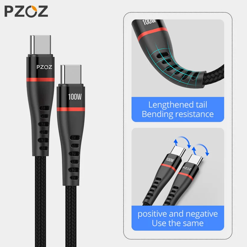 PZOZ 100W USB C to USB Type C Cable PD 5A Fast Charging For iPhone 15 Pro Max MacBook iPad Samsung Xiaomi 60W USBC Charger Cord