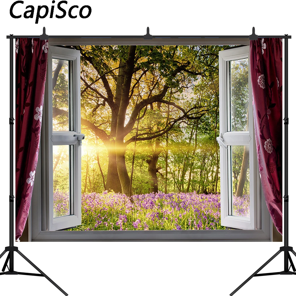 Fondo para fotografía de fotófono Capisco, ventana de primavera, sol, flores, vinilo para fotografía de bebé, sesión fotográfica para estudio fotográfico