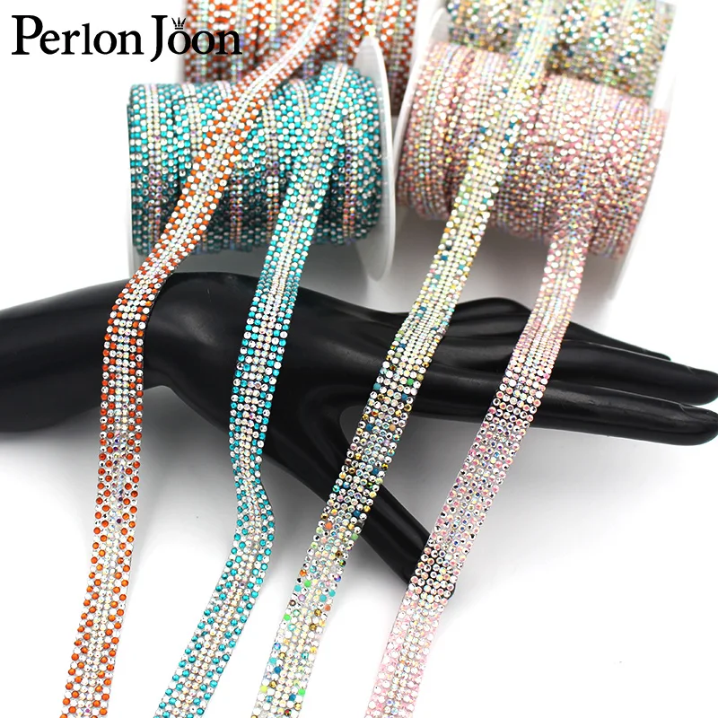 12mm width sweet style color AB rhinestone trim strap hot fix color webbing children\'s girl clothes DIY decoration TR127