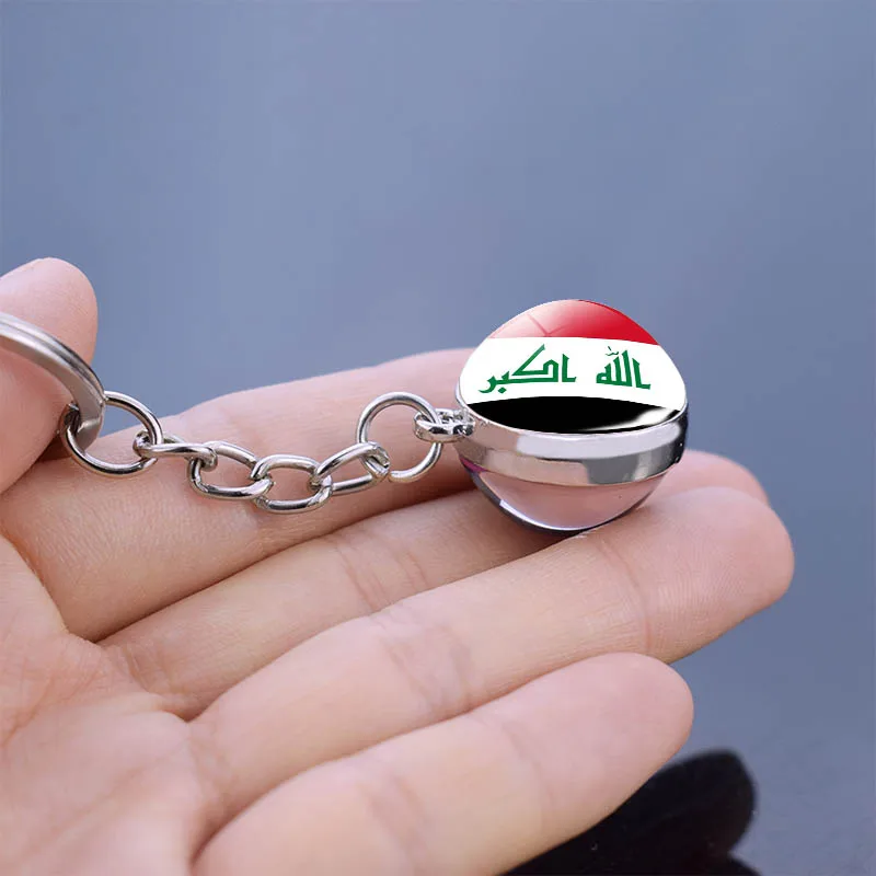 Flag Keychain Countries Flag Syria Iran and Jordan Kuwait Georgia Iraq Flag Key Chains National Flag Pendant Glass Ball Jewelry