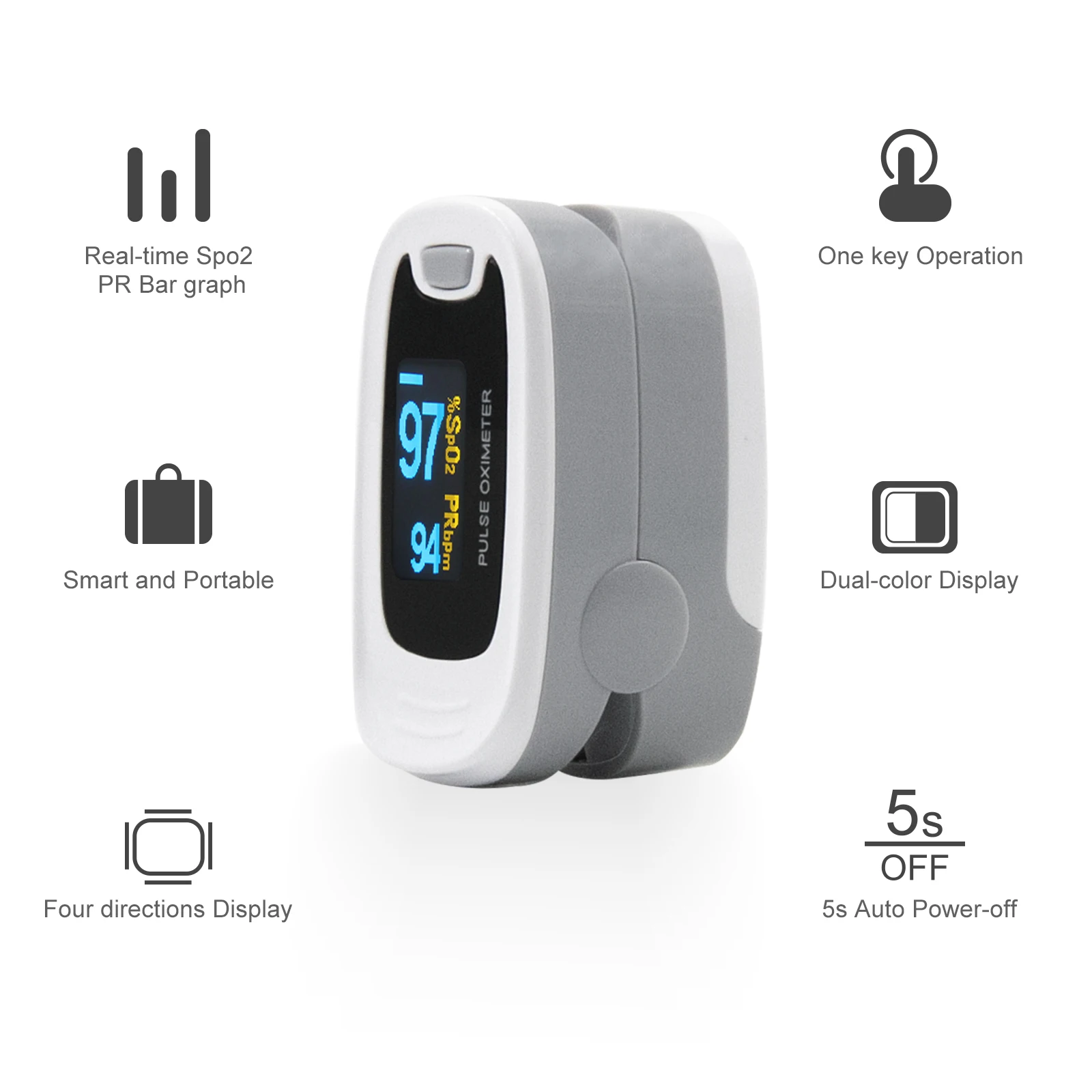 CONTEC oxymètre de pouls du bout des doigts Saturation de l'oxygène dans le sang SPO2 moniteur de fréquence cardiaque tonomètre moniteur de pouls numérique domestique