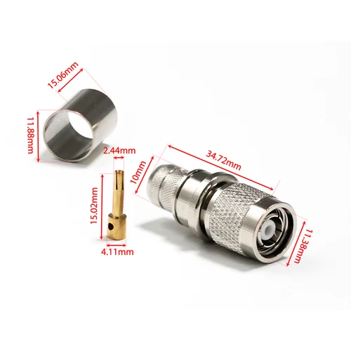 Imagen 2 del producto Conector coaxial inverso RP TNC macho/hembra RF, engarce para RG8 LMR400, Cable recto niquelado, nuevo, venta al por mayor, 1 ud.