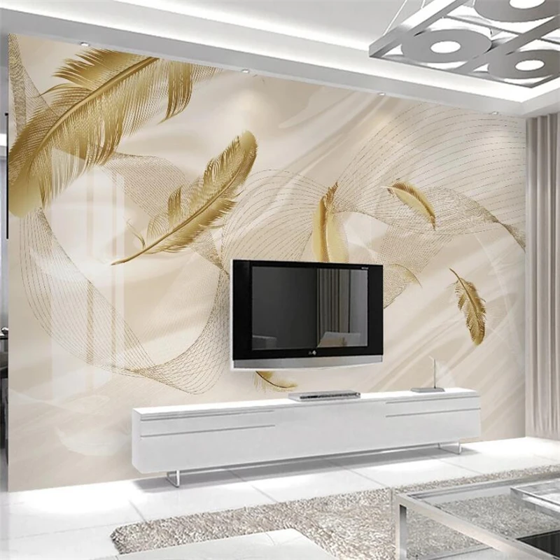 

Custom wallpaper 3d photo mural golden feather Nordic style background wall living room bedroom restaurant decoration painting