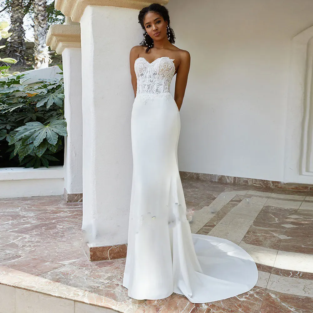 Meerjungfrau Hochzeit Kleid Für Frau 2022 Liebsten Bodenlangen Weiß Zivil Braut Party Kleid Robe De Mariage Schatz Backless