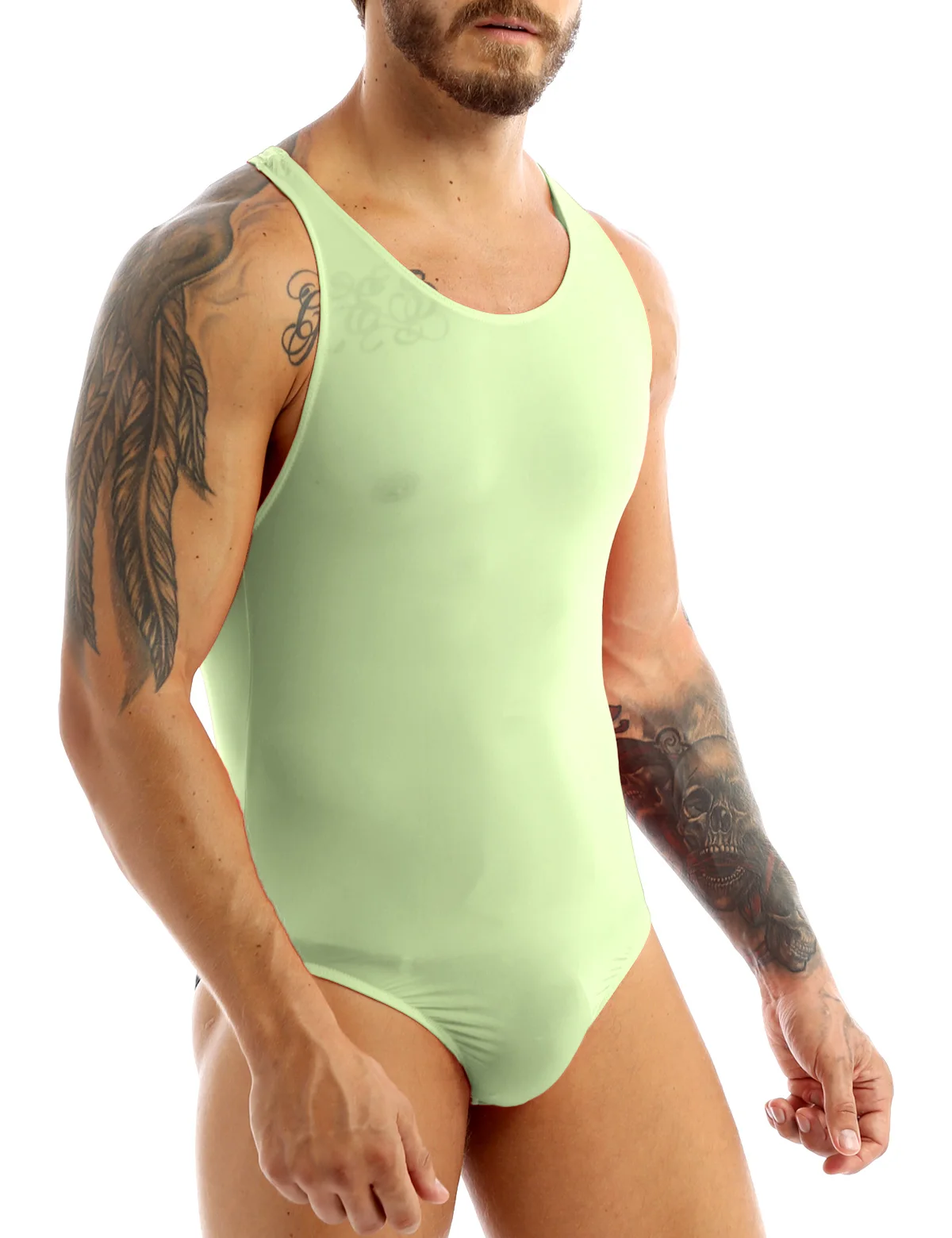 IEFiEL-Bodysuit elástico masculino, lingerie sexy, tanga manquíni, camiseta sobre o ombro, macacão shapers, meia do corpo