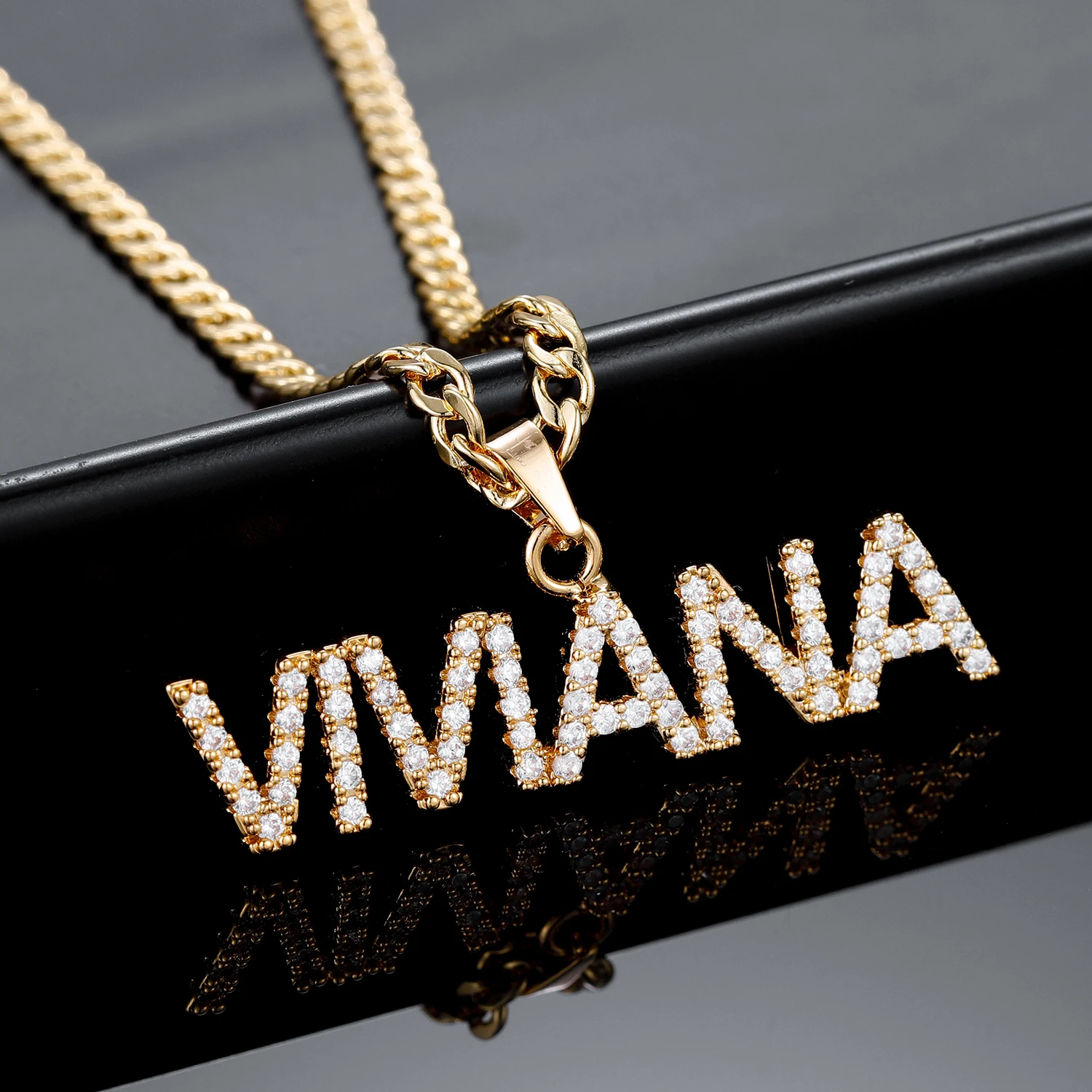 Customized Name Necklaces 9mm Letters Necklace For Women Name Chain Numbers Personalise Necklace Crystal Pendant For Girlfriend