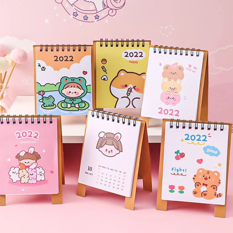 New Cartoon Little Desk Calendar 2021-2022 Schedule Plan Perpetual Calendar Mini Desk Calendar Dec Stationery School Supplies